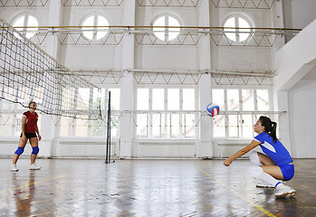 Image showing girls playing volleyball indoor game