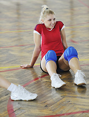 Image showing girls playing volleyball indoor game