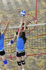 Image showing girls playing volleyball indoor game