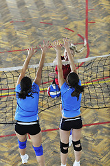 Image showing girls playing volleyball indoor game