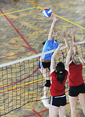 Image showing girls playing volleyball indoor game