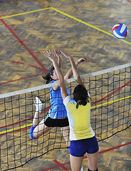 Image showing girls playing volleyball indoor game