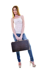 Image showing blonde girl with travel bag