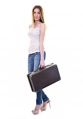 Image showing blonde girl with travel bag