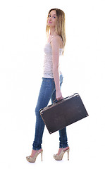 Image showing blonde girl with travel bag