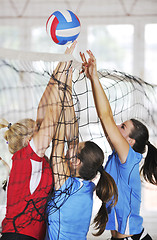 Image showing girls playing volleyball indoor game