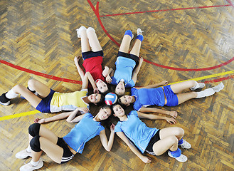 Image showing girls playing volleyball indoor game