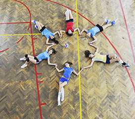 Image showing girls playing volleyball indoor game