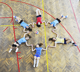 Image showing girls playing volleyball indoor game