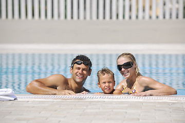 Image showing happy young family have fun on swimming pool