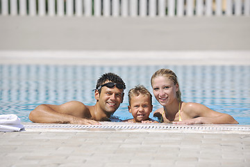 Image showing happy young family have fun on swimming pool