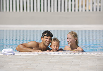 Image showing happy young family have fun on swimming pool