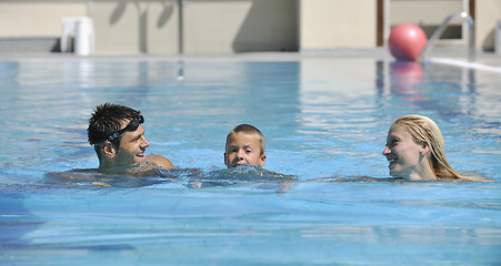 Image showing happy young family have fun on swimming pool 