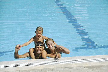 Image showing happy young family have fun on swimming pool