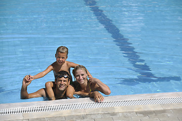 Image showing happy young family have fun on swimming pool