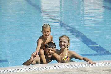 Image showing happy young family have fun on swimming pool