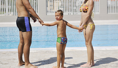 Image showing happy young family have fun on swimming pool