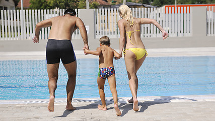 Image showing happy young family have fun on swimming pool 