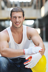 Image showing hard worker on construction site