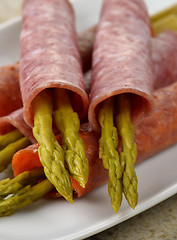 Image showing Salami With Asparagus