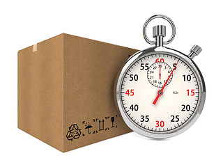 Image showing Stopwatch Over a Carton Boxes.