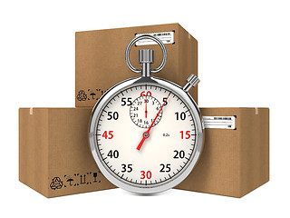 Image showing Stopwatch Over a Carton Boxes.