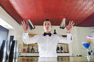 Image showing pro barman prepare coctail drink on party