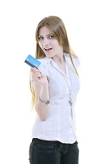 Image showing young woman hold credit card