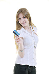 Image showing young woman hold credit card