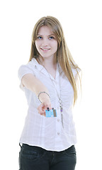 Image showing young woman hold credit card