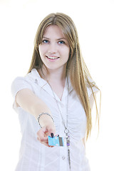 Image showing young woman hold credit card