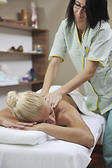 Image showing woman at spa and wellness back massage