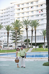 Image showing happy seniors couple  on beach