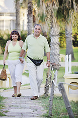 Image showing happy seniors couple  on beach