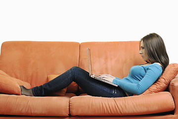 Image showing one young woman working on laptop