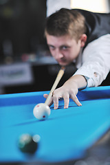 Image showing young man play pro billiard game 