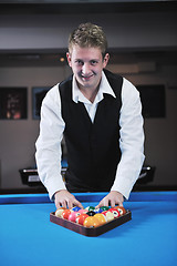 Image showing young man play pro billiard game 