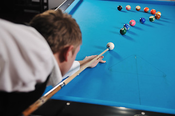 Image showing young man play pro billiard game 