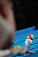 Image showing young man play pro billiard game 