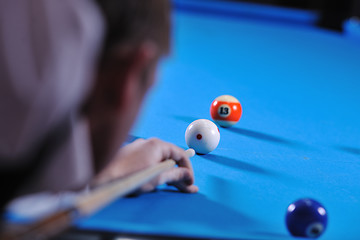 Image showing young man play pro billiard game 