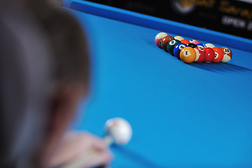 Image showing young man play pro billiard game 