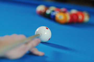 Image showing young man play pro billiard game 