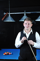 Image showing young man play pro billiard game 