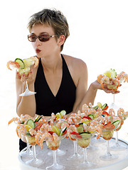 Image showing Girl with shrimp cocktails