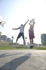 Image showing streetball  game at early morning