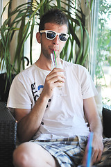 Image showing man drink fresh morning coffee