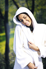 Image showing Young woman take a steam bath