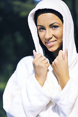 Image showing Young woman take a steam bath