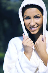 Image showing Young woman take a steam bath