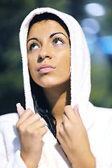 Image showing Young woman take a steam bath